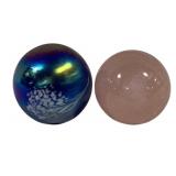 2 Glass Paperweights - 2.75" Round