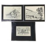 3 Framed Line Drawing Prints by Michael Morrow