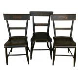 3 Decorated Primitive Plank Seat Chairs