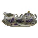 Violet Painted Creamer, Sugar & Underplate