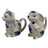 2 Blue/White Creamers - 5 Inches Tall