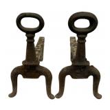 Pair Cast Iron Andirons - 14 x 17.5 x 13