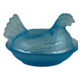Blue Glass Hen on Nest - 5 x 3.5 x 3