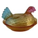 Multi Color Glass Hen on Nest - 5 x 3.5 x 3