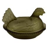 Green Glass Hen on Nest - 5 x 3.5 x 3