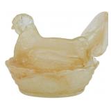 Peach Slag Glass Hen on Nest Figure 5"x7"x5"