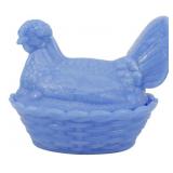 Blue Glass Hen on Nest Figure 5"x7"x5"