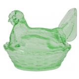 Green Glass Hen on Nest Figure 5"x7"x5"