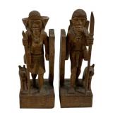 Pair Carved Wood Figural Bookends 12"