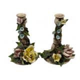 Pair Capodimonte Candleholders 8"