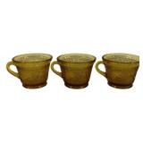 3 Amber Glass Mugs - 2.75" Tall