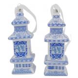 Pr Blown Glass Chinoiserie Pagoda Ornaments