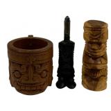 3 Wooden Carved Tiki Bar Items