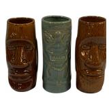 3 Ceramic Shonfeld Tiki Bar Glasses 6.5"