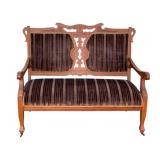 Antique Eastlake-Style Wooden Upholstered Settee