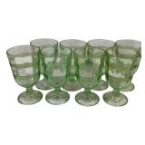 8 Depression Style Green Water Goblets 6.5'