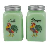 Jadeite Salt and Pepper Shakers w/ Rooster 4"