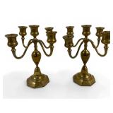 Pair 5-Light Brass Candleholders - 12 x 8 x 8