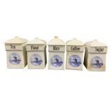 5 Ceramic Delft Canisters - 8.5 x 4 x 4