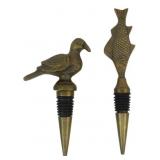 2 Brass Figural Wine Bottle Stoppers