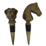 2 Brass Animal Head Wine Bottle Stoppers