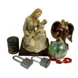 Lot of Assorted Decor Items & 2 Padlocks
