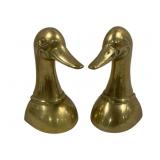 Pair Brass Duck Head Bookends 6.75"x4"x3"