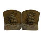 Pair Metal Ship Bookends 4.75"x5"x2"