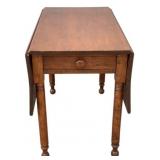 Early Turned Leg Drop Side Table w/ Drawer