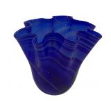 Blue Swirl Art Glass Vase 7"