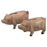 2 Cast Iron Pig Banks - 4 x 2.5 x 1.5