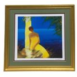 Framed Seriolithograph "Quietude Bleue Au Chat"