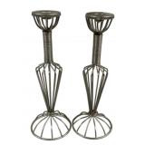 Pair Metal Candleholders 12"