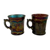 2 Northwood Singing Birds Carnival Glass Mugs 3.5"