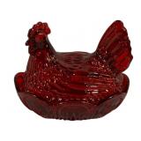 Red Glass Hen on Nest - 7 x 6 x 5.75