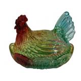 Multi Color Glass Hen on Nest - 7 x 6 x 5.75