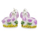 Pr Blown Glass Staffordshire Rabbit Ornaments