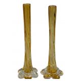 Pair 11" Twisted Gold Glass Bud Vases