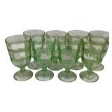 8 Depression Style Green Water Goblets 6.5"