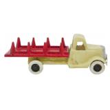 Vtg Cast Iron Toy Stake Truck Yellow Red