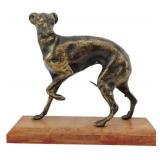 Metal Greyhound Figure on Wooden Stand 6.5"