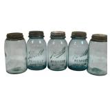 5 Blue Ball Mason Jars - 7" Tall