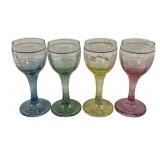 4 Multi Color Cordial Glasses - 4.5" Tall