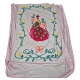 Vtg Chenille Peacock Bedspread Pink