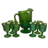 Carnival Glass Pitcher & 6 Goblets