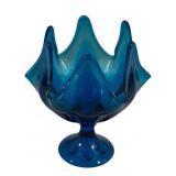 Viking Art Glass Bluenique 6 Petal Compote