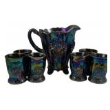 Carnival Glass Pitcher & 6 Tumblers