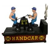 Hand Car Cast Iron Mechanical Bank - 9 x 8 x 3