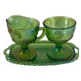 Carnival Glass Creamer, Sugar & Underplate