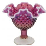 Vtg Fenton Hobnail Plum Opal Ruffled Compote